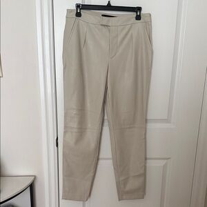 Faux Leather Straight-Leg Pants in Light Beige